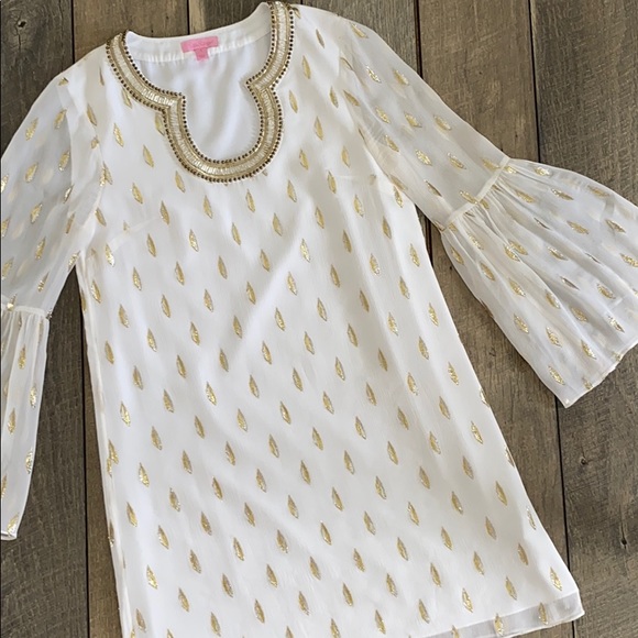 Lilly Pulitzer Dresses & Skirts - Lilly Pulitzer White and Gold Silk Dress